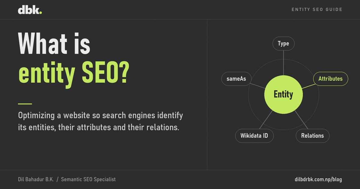What is entity SEO? Optimizing a website so search engines identify its entities, their attributes and their relations.